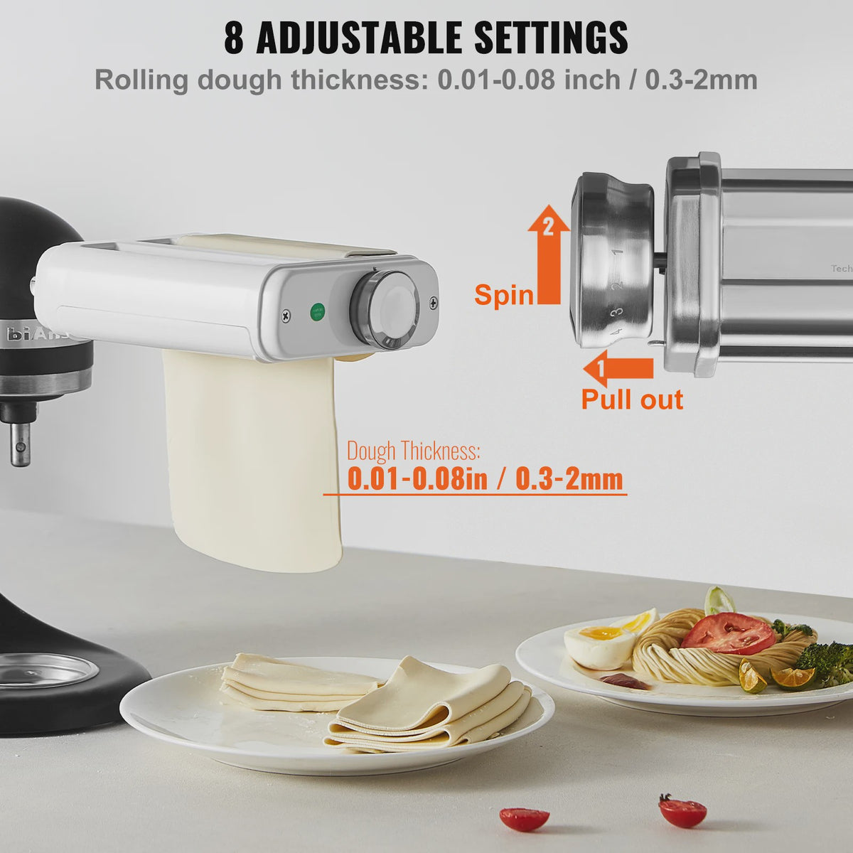 SucceBuy Pastaroller en Snijder Set voor KitchenAid Stand Mixer - 3-in-1 Roestvrij Staal