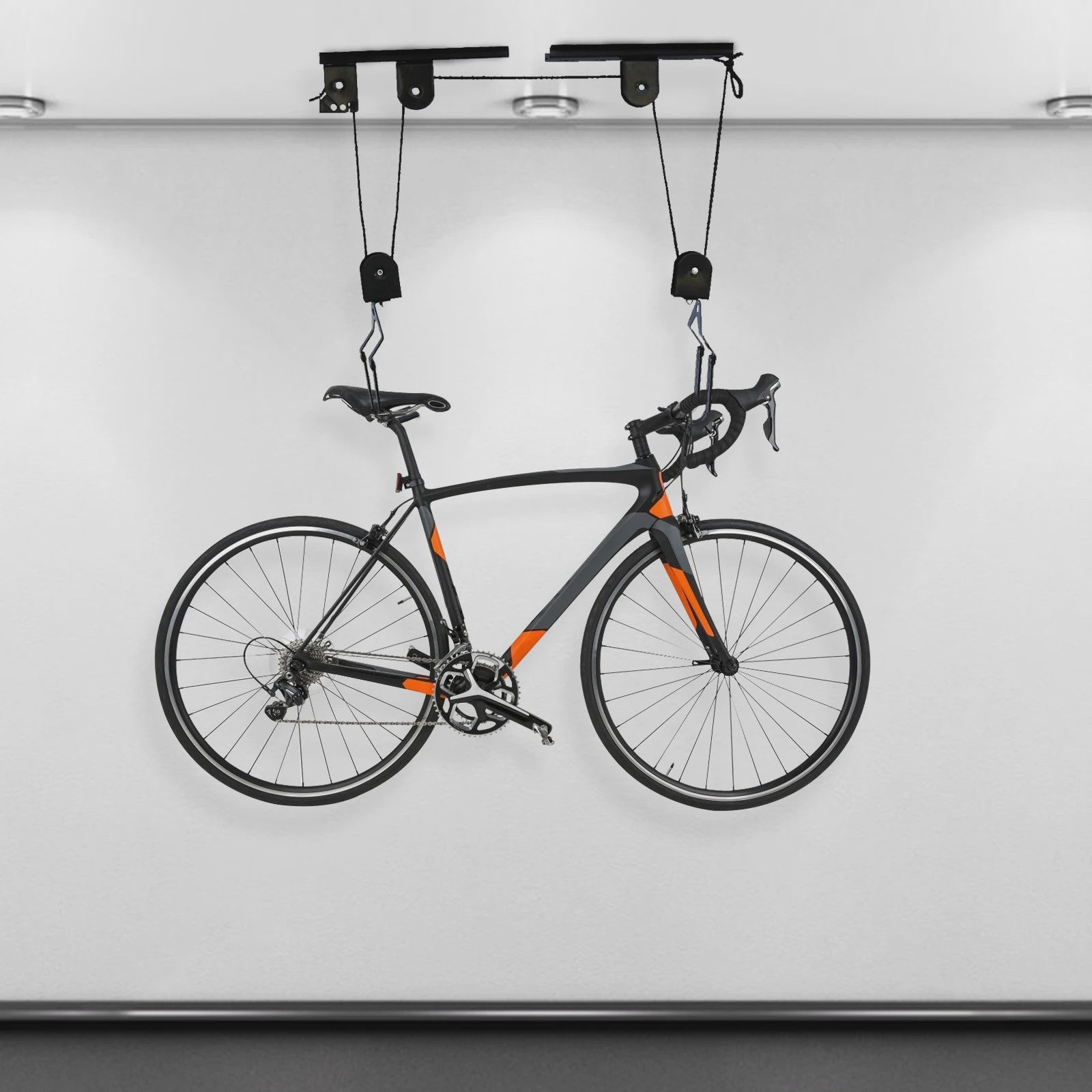 Zwarte Fietslift met Plafondmontage - Fietsopslag tot 60kg