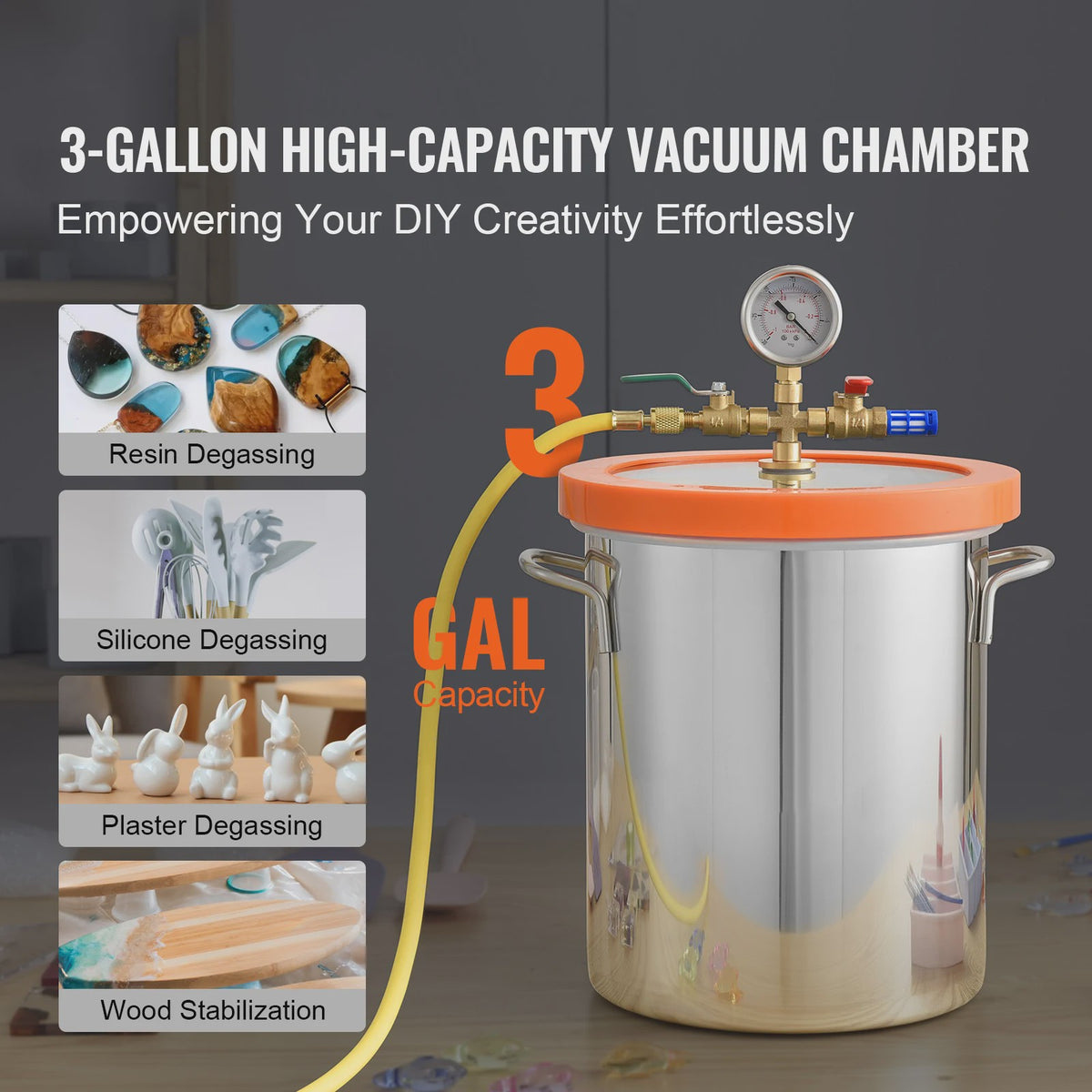 Vacuümkamer 3/5 Gallon met Gehard Glazen Deksel - Voor Hars, Hout & Meer