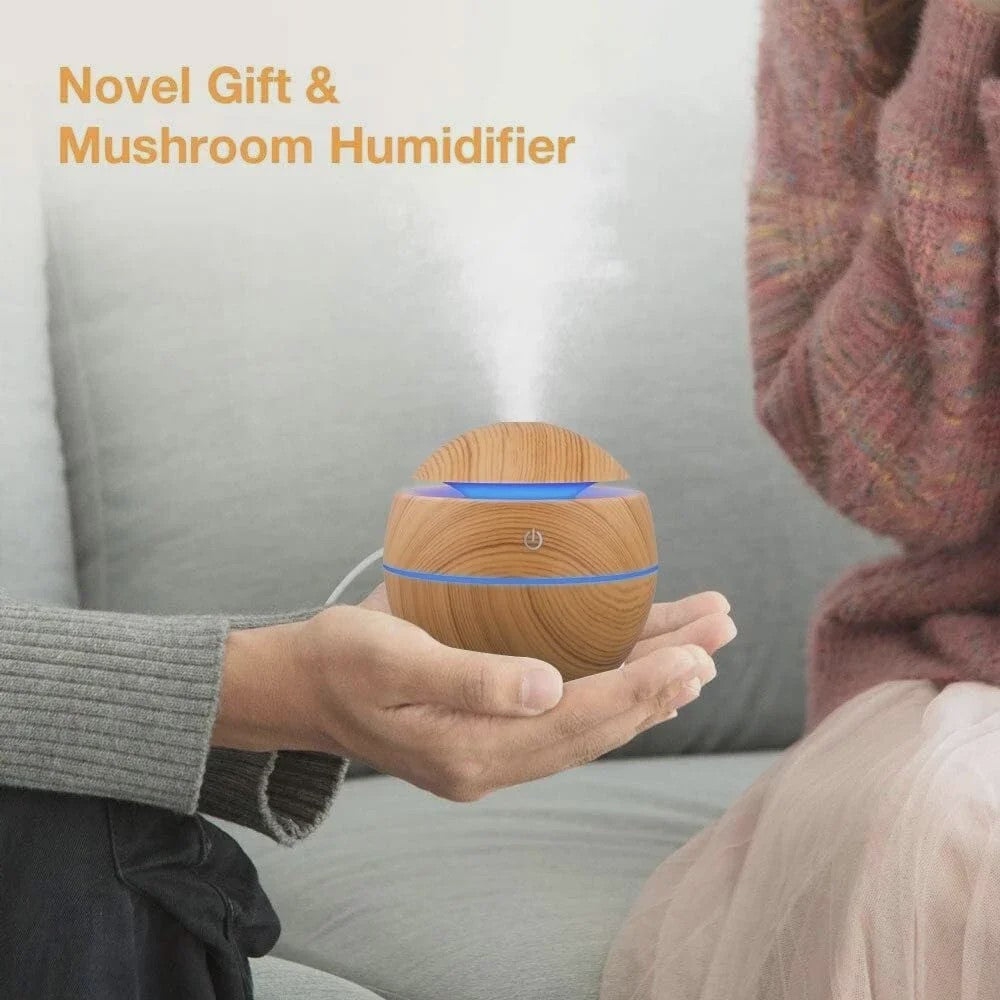 Mini USB Luchtbevochtiger & Aroma Diffuser met Houtnerf Design