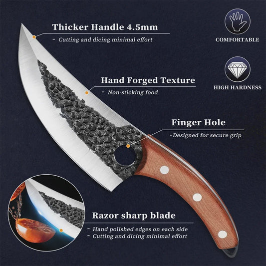 Professionele Handgesmede Keukenmes Set - Roestvrij Staal, Scherpe Snede, Ergonomisch Handvat