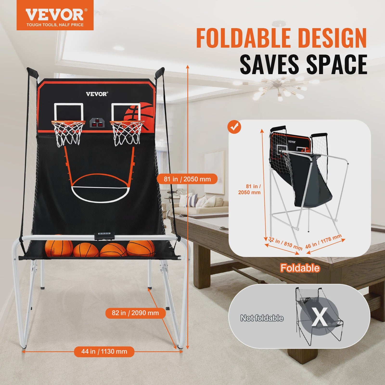 Dubbel Basketbal Arcade Spel - 2 Spelers, 8 Modi, Inclusief 4 Ballen