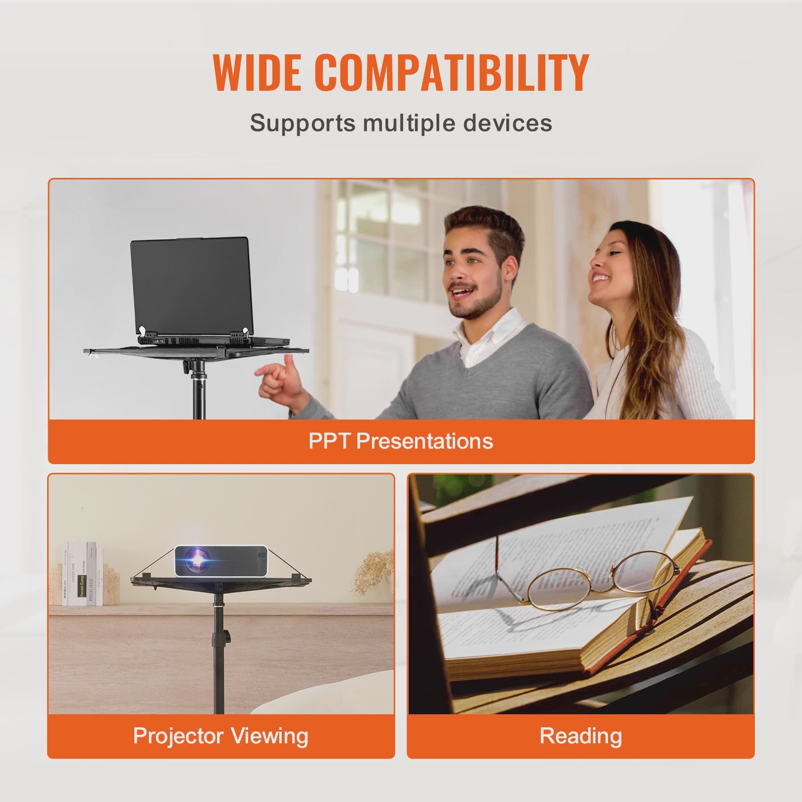 Verstelbare Projector Vloerstandaard met Tray - Ideaal voor Thuis, Kantoor & Studio