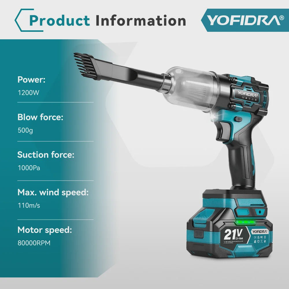 YOFIDRA Krachtige 2-in-1 Accu Bladblazer & Zuiger - 80000RPM Borstelloze Motor