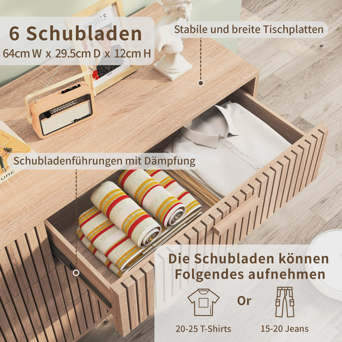 Nordic Stijl Ladekast met 6 Laden - Licht Hout Sideboard Meubel