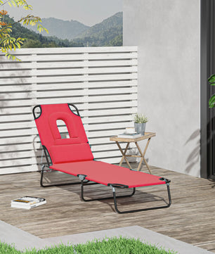 Outsunny Verstelbare Loungestoel / Ligbed met 3 Kussens - Rood