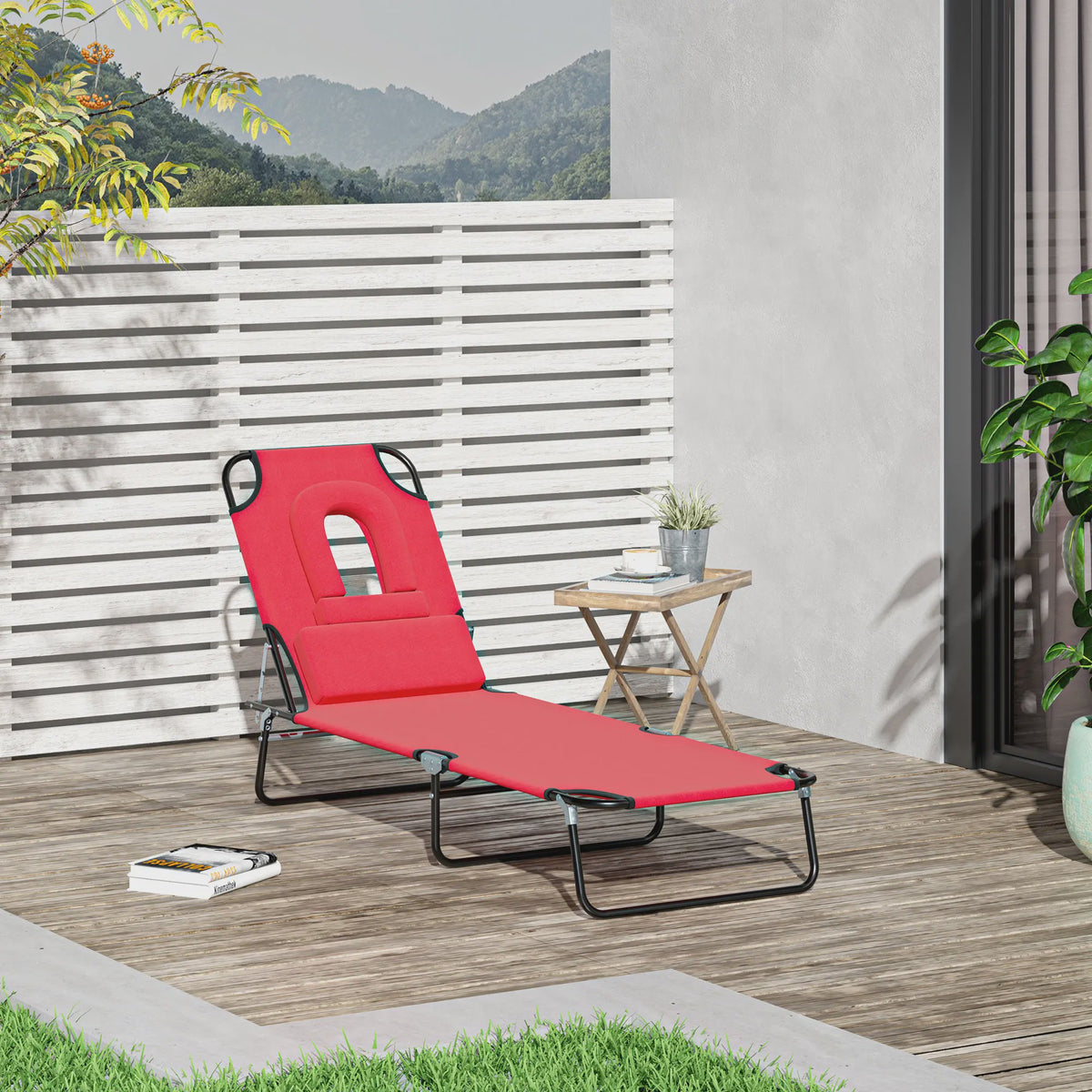 Outsunny Verstelbare Loungestoel / Ligbed met 3 Kussens - Rood