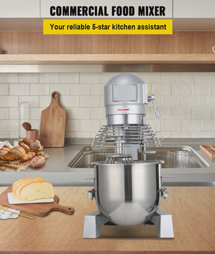 SucceBuy 15QT Industriële Keukenmixer - 3 Snelheden, RVS Kom & Accessoires