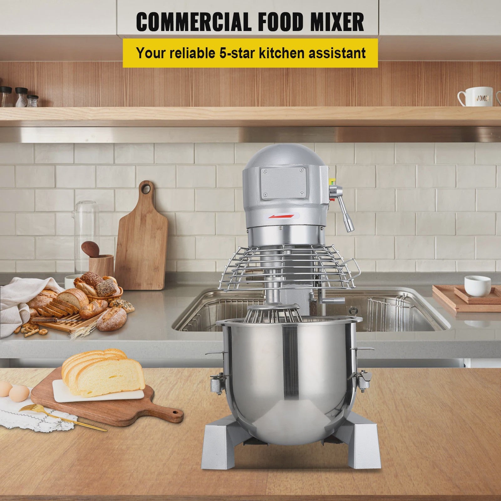 SucceBuy 15QT Industriële Keukenmixer - 3 Snelheden, RVS Kom & Accessoires