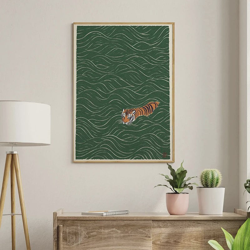 Japanse Canvas Poster: Zen Bos, Koi Vis & Kraanvogel - Sfeervolle Wanddecoratie