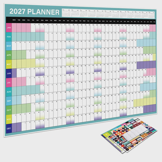 2027 Jaarplanner Kalender - Creatieve Wandkalender & Planner met Stickers