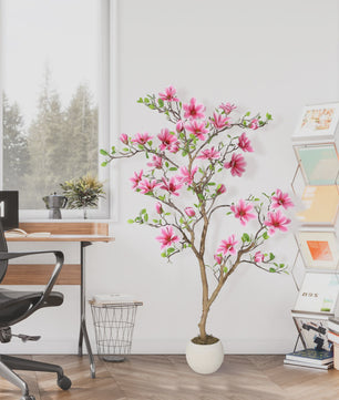 Levensgetrouwe Roze Magnolia Kunstboom - Realistische Zijde Plant in Pot voor Woonkamer Entree