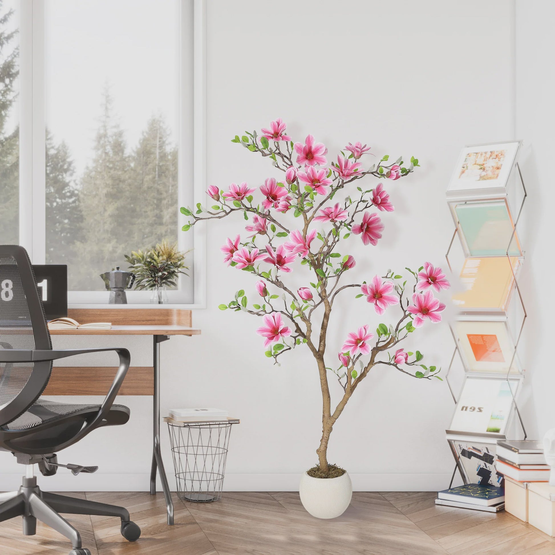 Levensgetrouwe Roze Magnolia Kunstboom - Realistische Zijde Plant in Pot voor Woonkamer Entree