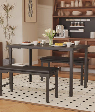 Compacte Eetkamer Set: Tafel met 2 Gestoffeerde Bankjes voor 4 Personen