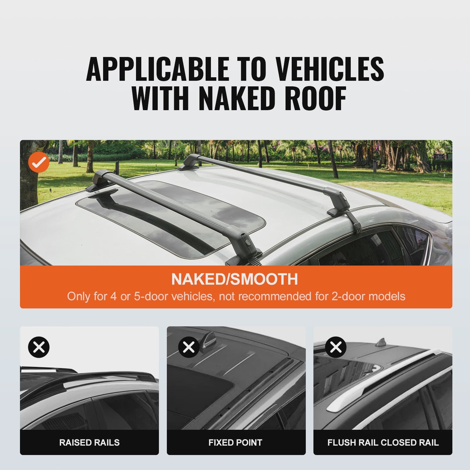Verstelbare Aluminium Dakdragerset (2 stuks) - 155LBS Capaciteit - Voor Auto's met Kale Dakrand