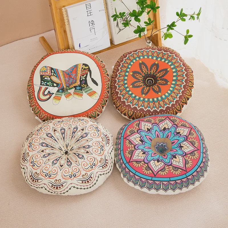 Bohemian Rond Kussen - Katoen & Linnen - Decoratief Vloer- of Stoelkussen