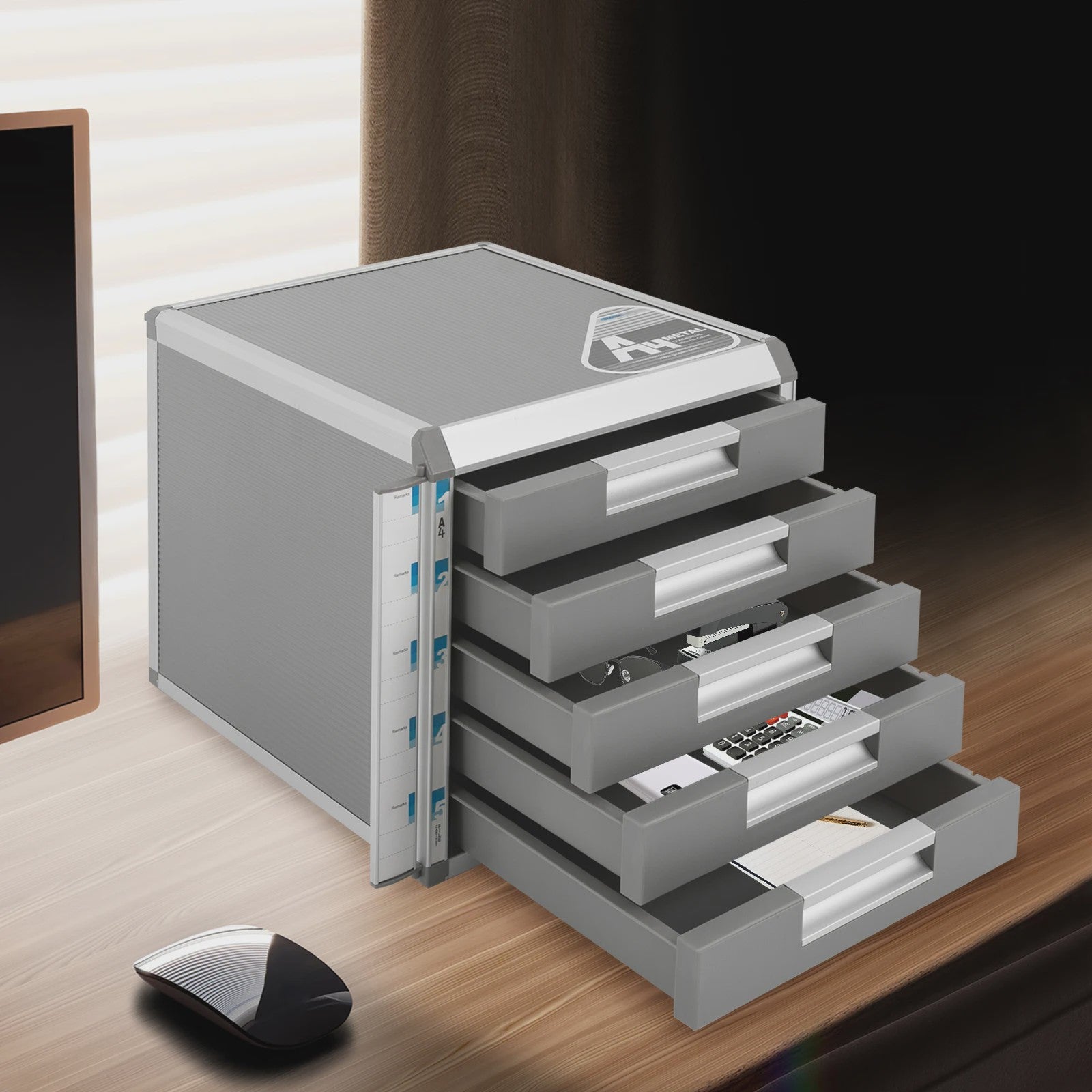 Afsluitbare 5-Laden Archiefkast A4 - Aluminium Documenten Opbergkast voor Kantoor, Bank & Thuis