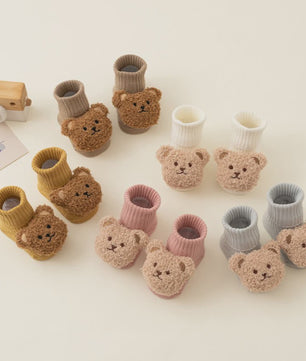 Schattige Babysokjes met Beer - Zacht Katoen, Anti-slip, Lente/Herfst