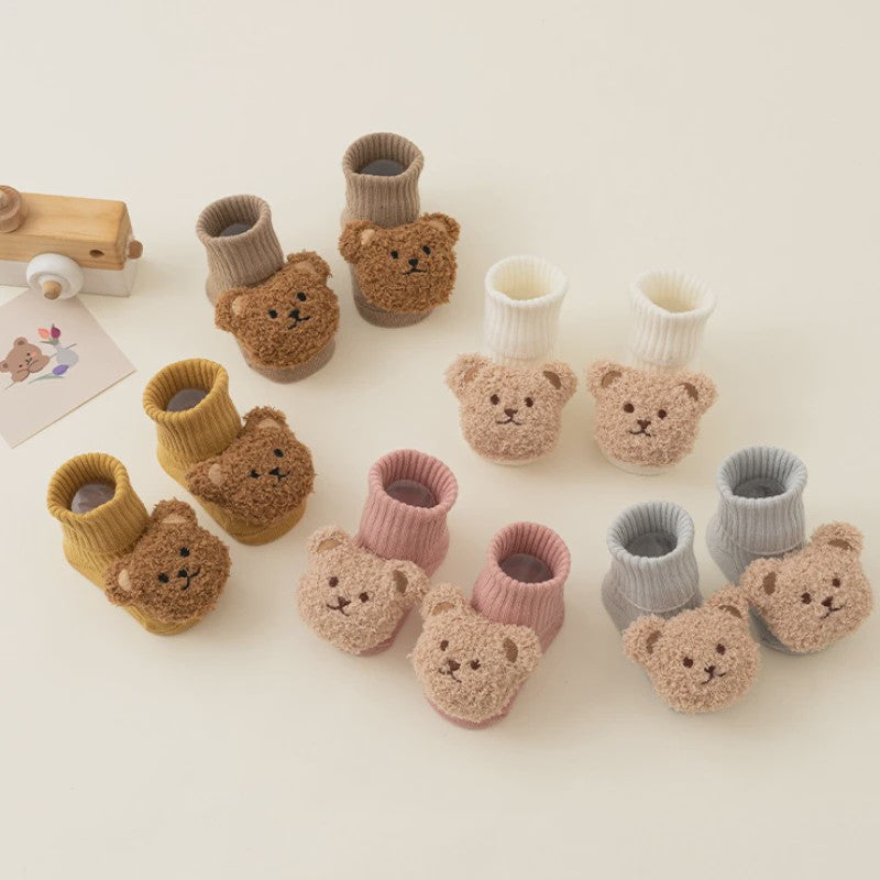 Schattige Babysokjes met Beer - Zacht Katoen, Anti-slip, Lente/Herfst