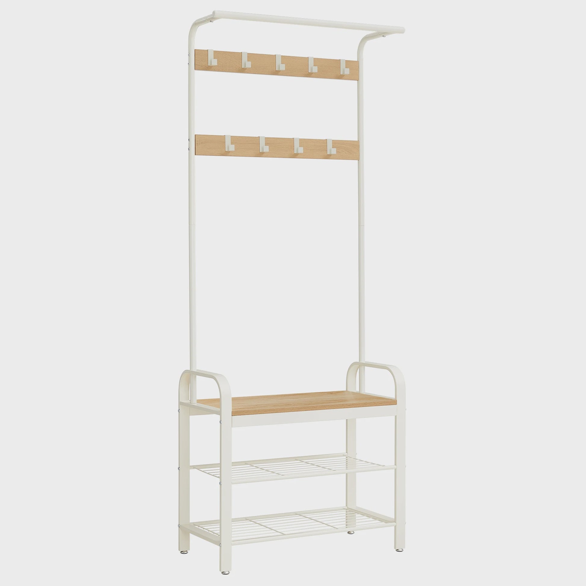 Stijlvolle Kapstok met Schoenenrek - 3 Niveaus, Afneembare Haken & Metalen Frame - 183 cm Hoog