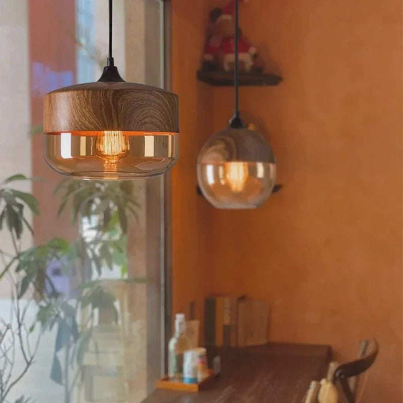 Scandinavische Houten LED Glas Hanglamp - Modern Design voor Woonkamer, Eetkamer & Slaapkamer