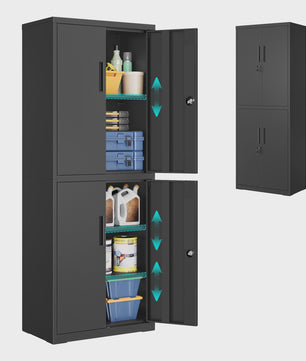 SONGMICS Metalen Archiefkast / Opbergkast - Zwart, 40x60x180 cm, 4 Deuren, 2 Slotjes