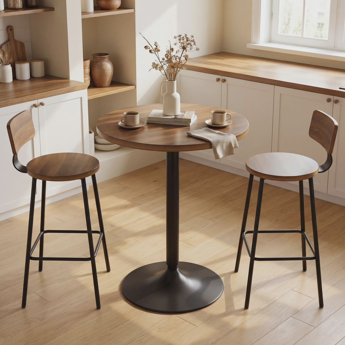 Homcom Ronde Bartafel 60cm met Houten Look - Compact en Stijlvol
