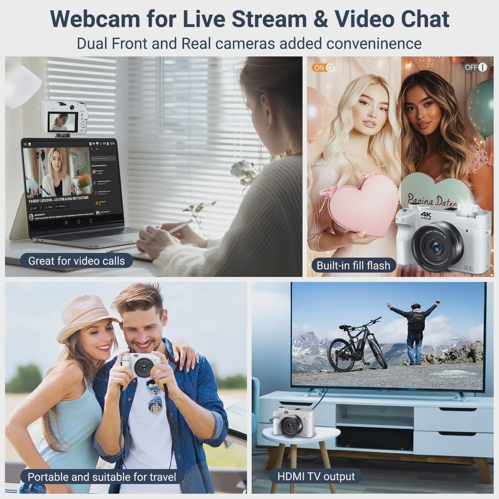 4K Digitale Camcorder met 75MP Foto, 18x Zoom, Dual Camera's & Autofocus