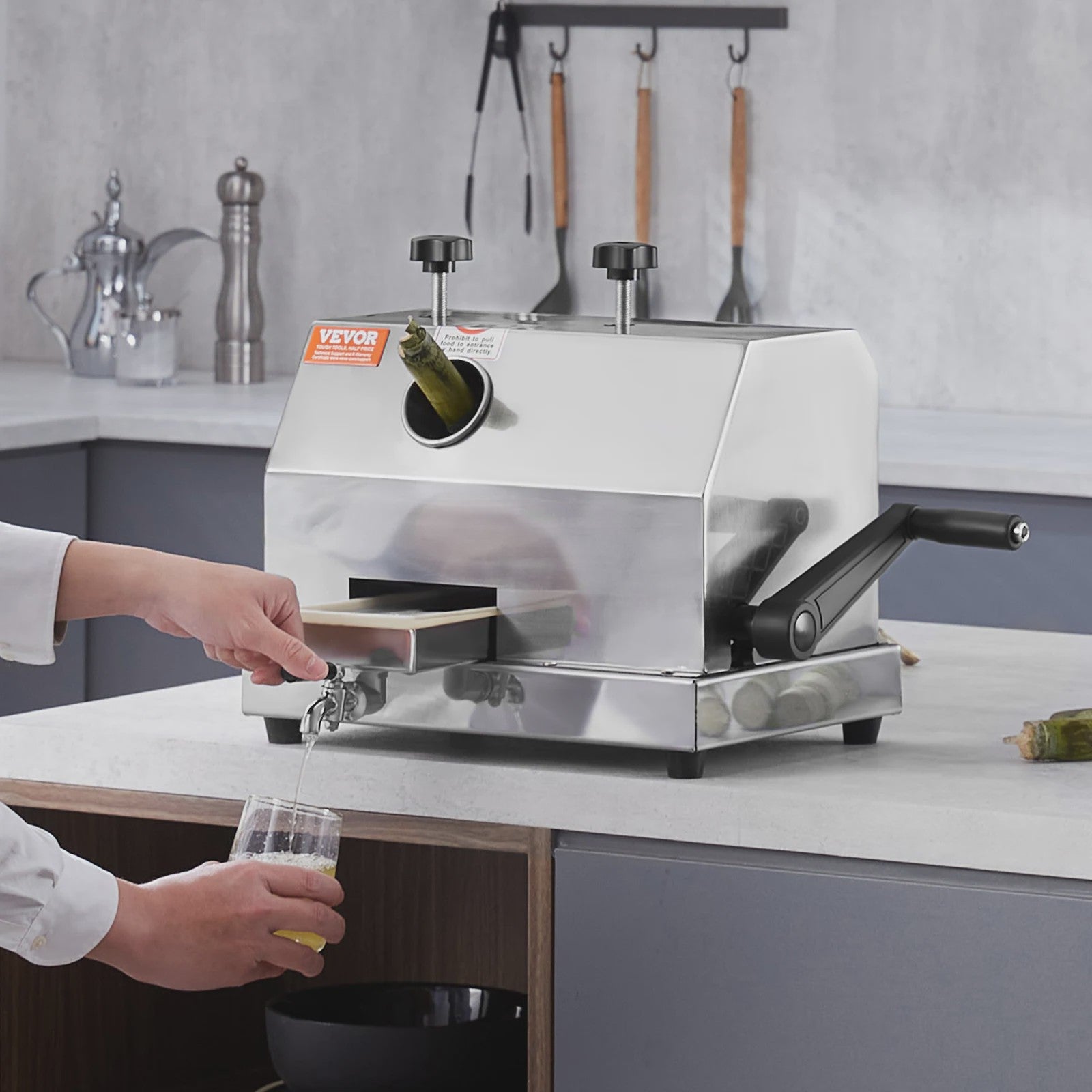 Professionele Suikerrietpers - Hoge Capaciteit (110 LBS/H) met 3 RVS Rollers & Grote Invoer (2.4")