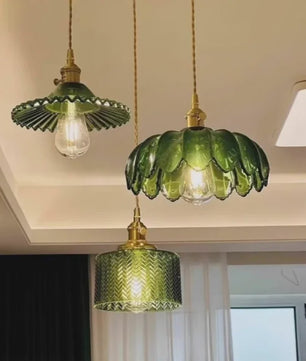 Nordic Groene Glazen Hanglamp met Koperen Fitting - Sfeervolle Moderne Verlichting