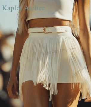 Dames 2-in-1 Fringe Skort: Elastische Hoge Taille Minirok met Shorts en Franjes - Zomerse Cowgirl Stijl voor Feest, Festival & Dagelijks Gebruik