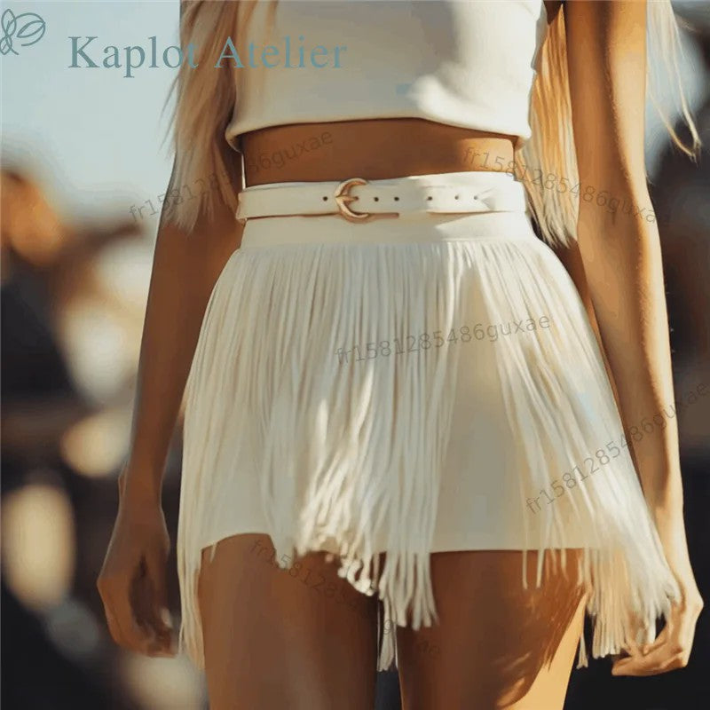 Dames 2-in-1 Fringe Skort: Elastische Hoge Taille Minirok met Shorts en Franjes - Zomerse Cowgirl Stijl voor Feest, Festival & Dagelijks Gebruik