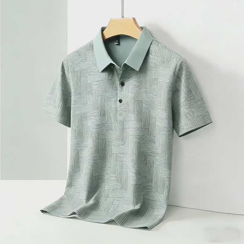Heren Polo Shirt Korte Mouw met Weefpatroon en Contrastkraag - Comfortabel & Stijlvol