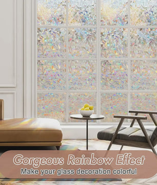 Regenboog Raamfolie - Statisch Plakkerig, Glas-in-lood Effect, Zonder Lijm, Verwijderbaar & Reflecterend