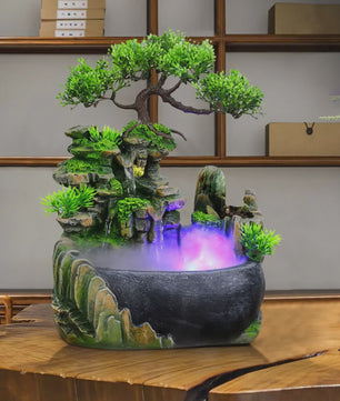Desktop Waterval Fontein met LED Verlichting & Vernevelaar - Feng Shui Bureau Decoratie