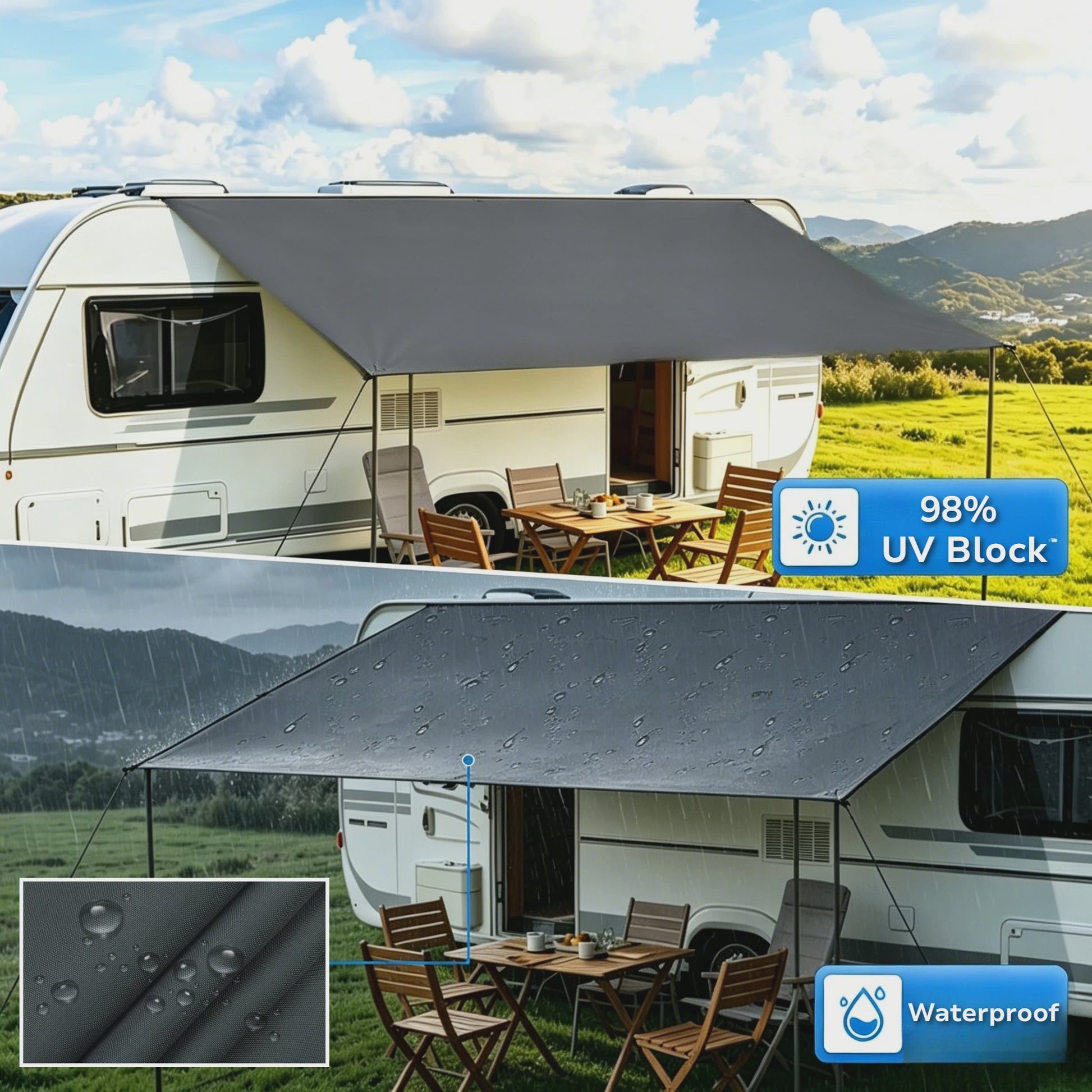 Waterdichte Luifel voor Camper, Caravan & Auto met UV-bescherming en Aluminium Stokken