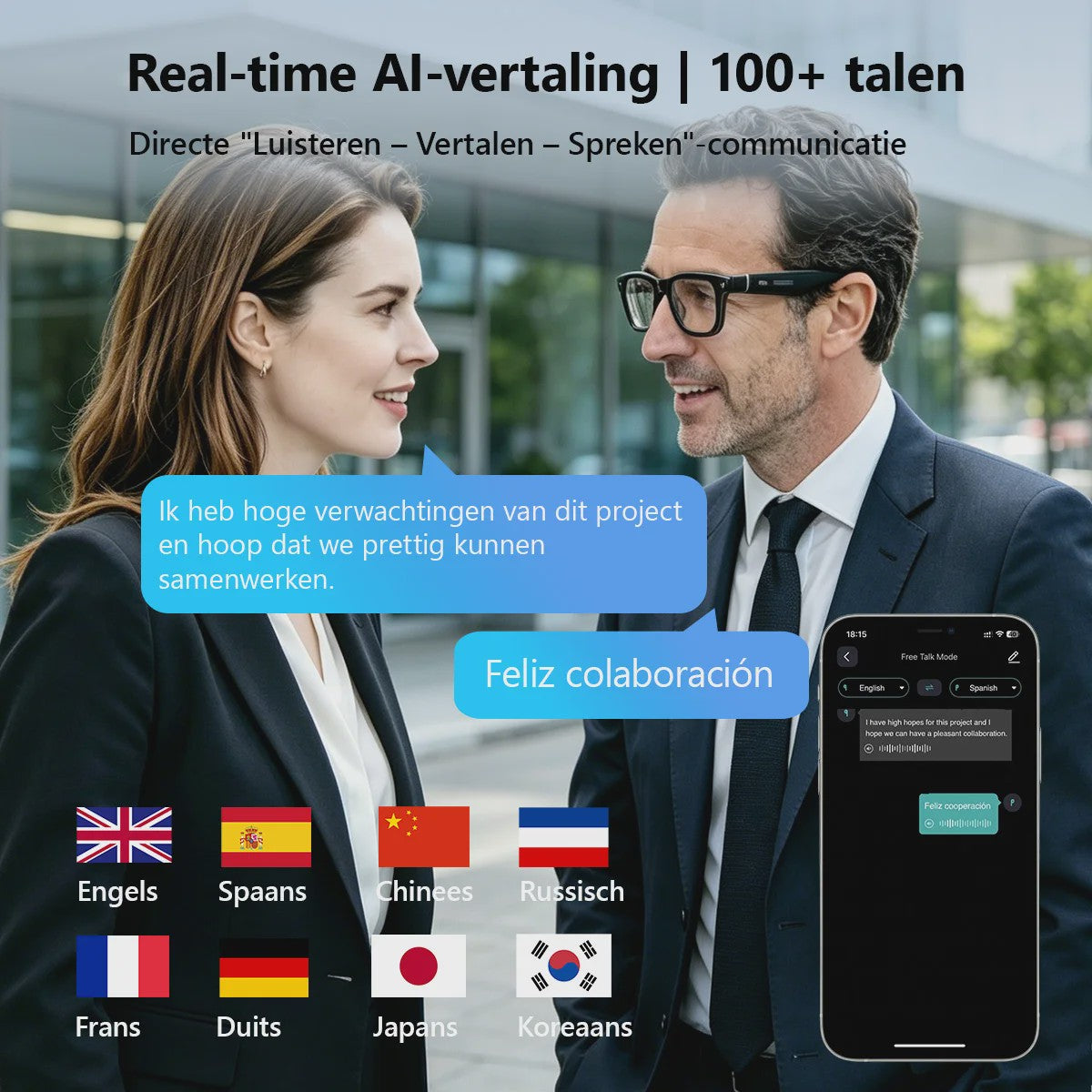 AI Smart Bril met Camera: Vertaling, Foto/Video, 3600mAh Batterij & WiFi/BT