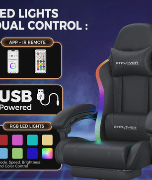 GTPLAYER Ergonomische Gaming & Kantoorstoel met LED Verlichting, Massagefunctie en Opbergvak