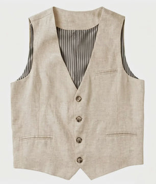 Linnen Heren Gilet - Zomer Waistcoat V-hals Single Breasted Lichtgewicht