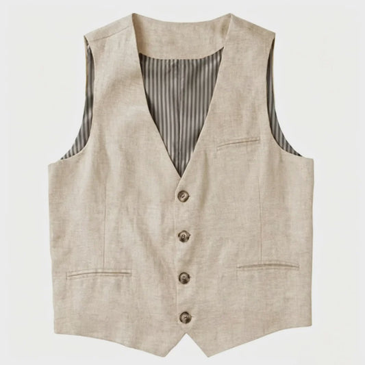 Linnen Heren Gilet - Zomer Waistcoat V-hals Single Breasted Lichtgewicht