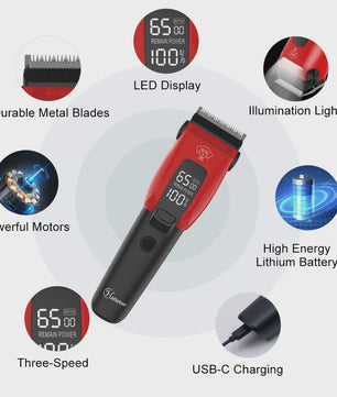 Professionele Draadloze Hondentrimmer & Kattentrimmer met LED Display, Verlichting en 7500 RPM - Stille Werking