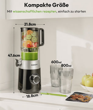 Koude pers slowjuicer met 135mm vulschacht, 220W, 0.7L, 3-voudig filtersysteem - Zwart
