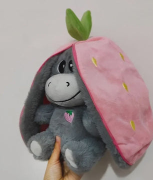 Aardbei Ezel Pluche Knuffel - Veranderbaar & Slaap Poppetje (30cm) - Kinder Cadeau