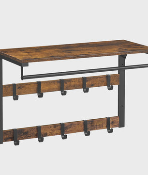 VASAGLE Wandkapstok met Plank en 10 Verstelbare Haken - Industrieel Design