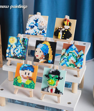 Pixel Art Bouwstenen: Iconische Schilderijen met Houten Ezel - Educatief Speelgoed & Decoratie
