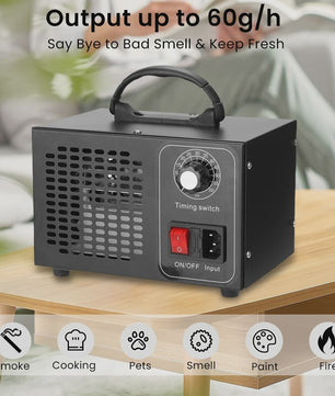 Professionele Ozon Generator 60g/h - Krachtige Luchtzuiveraar, Sterilisator & Geurverwijderaar met Timer (220V)