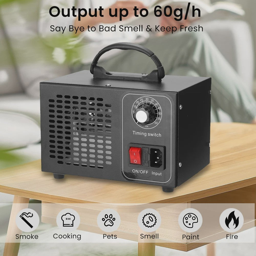 Professionele Ozon Generator 60g/h - Krachtige Luchtzuiveraar, Sterilisator & Geurverwijderaar met Timer (220V)
