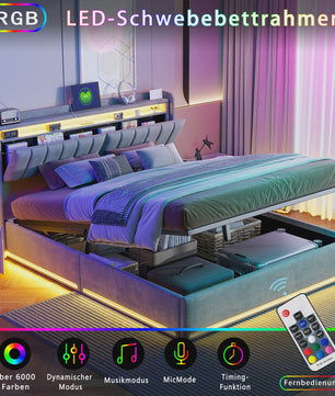 Luxe Dubbel Bed met LED Verlichting, USB-poorten en Opbergruimte - Velvet Stof