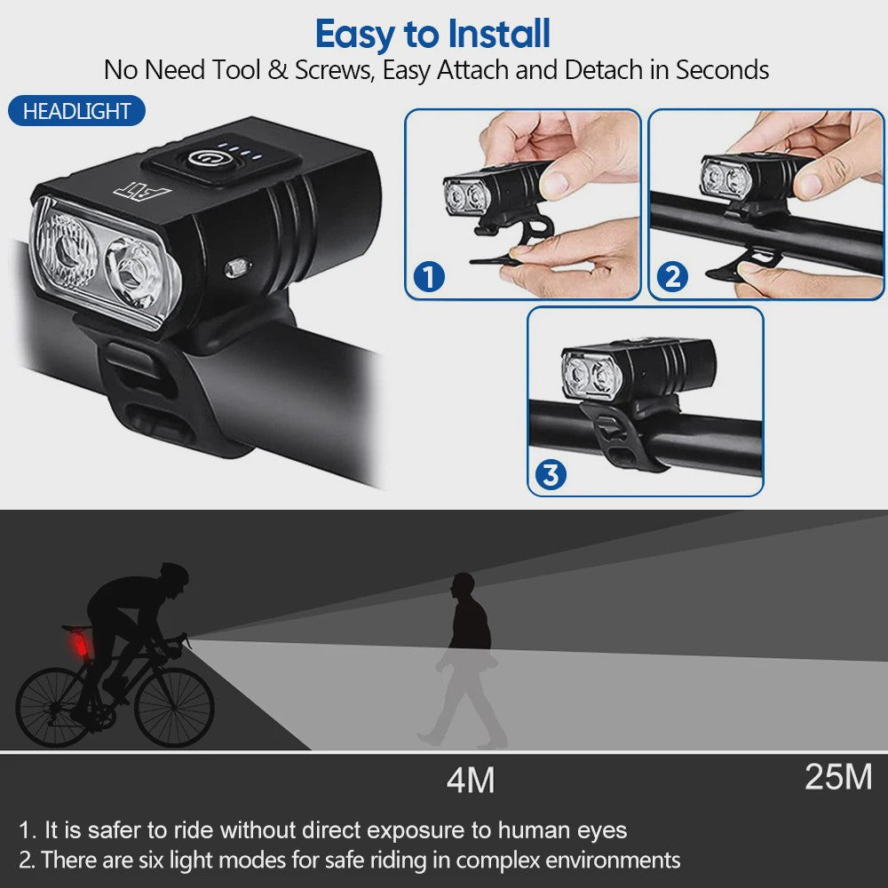 Oplaadbare Fietsverlichting LED Voorlamp Type-C, Waterdicht & 6 Modi
