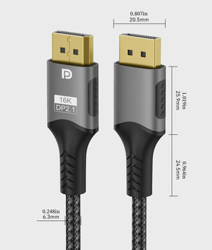 Displayport 2.1 Kabel - 16K Ultra HD, 8K 120Hz, 4K 240Hz, 80Gbps, HDR - Voor Gaming, Laptop, Monitor